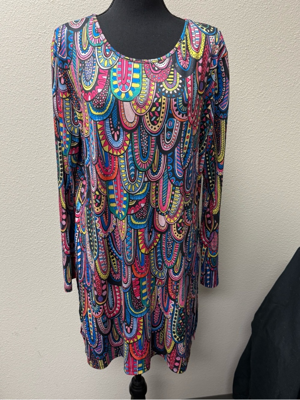 Pink Paisley Print Tunic Dress Boho Stretch Long Sleeve Swing XXL Bright - Picture 2 of 10